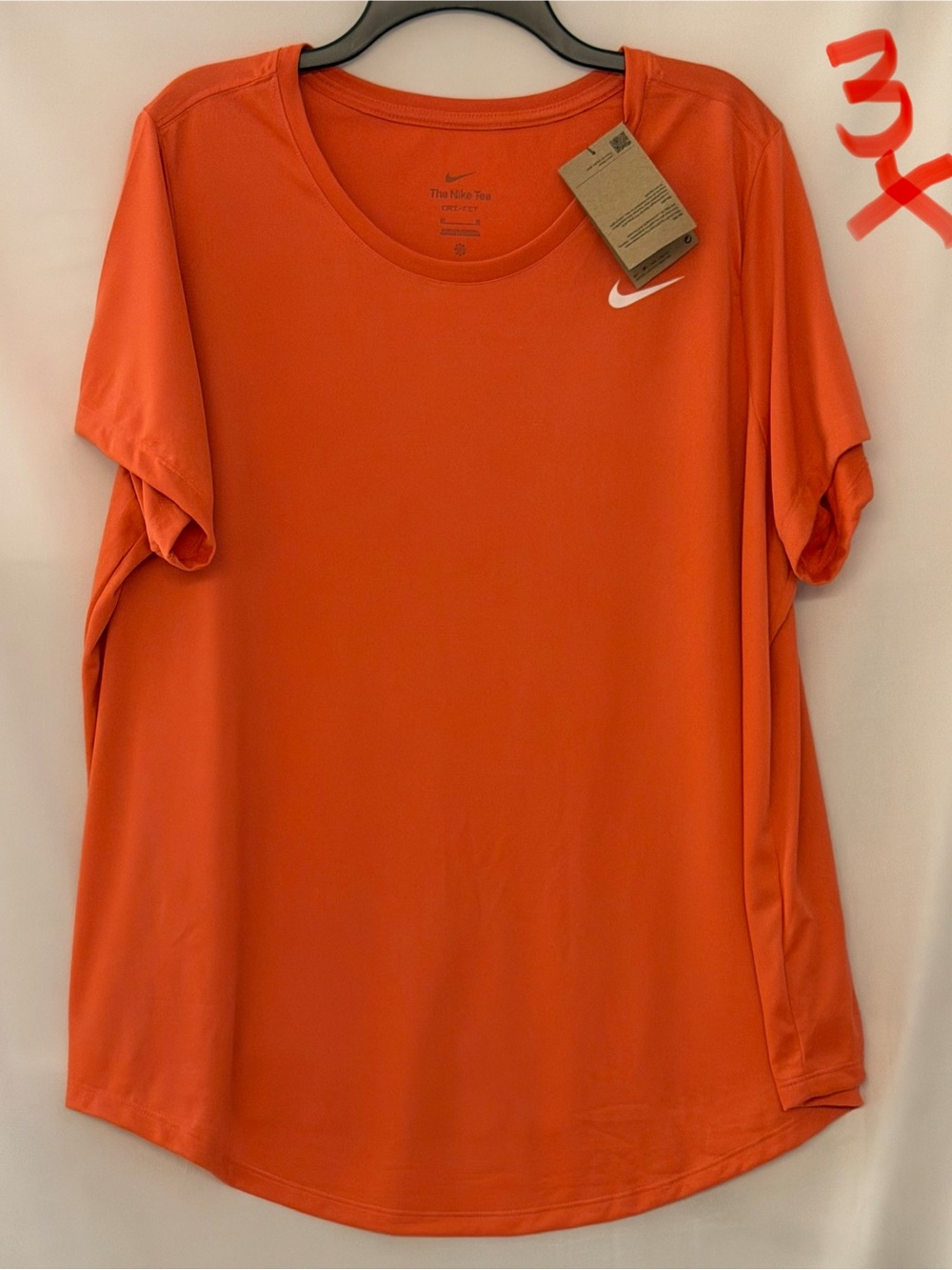 Nike Orange Short Sleeve Active Tee with White Swoosh